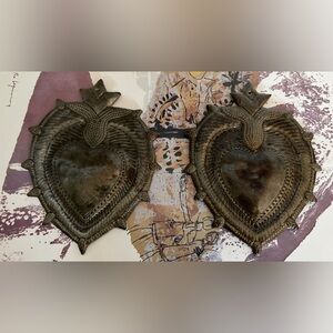 Handcrafted Rustic Metal Sacred Heart Wall Decor — Brown (Set of 2)